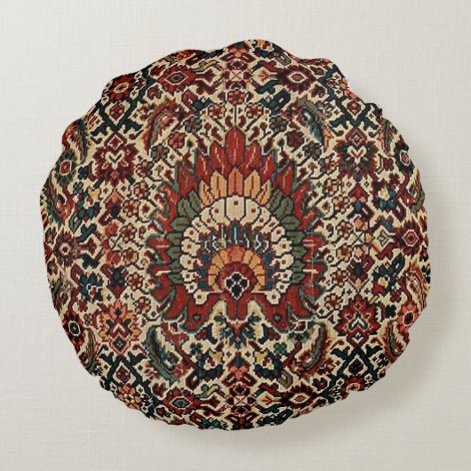 Antiek-oosterse Perzische tapijtschelp Rond Kussen (Achterkant)