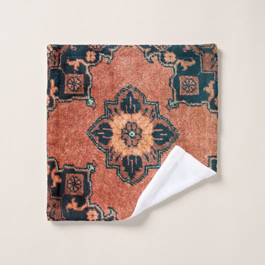 Antiek  oosterse terracotta Persiaans tapijt Bad Handdoek (Wasdoekje)