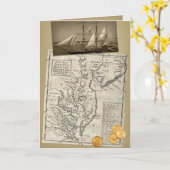 Antiek oostkust kaart verjaardagskaart (Gele Bloem)