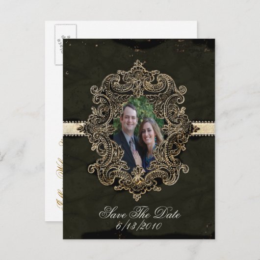 Antiek op zoek Bewaar de datum postkaart Aankondigingskaart (Voorkant / Achterkant)