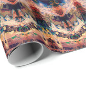 Antiek Oranje Beige Patroon Ontkoppeling Cadeaupapier (Rol Hoek)