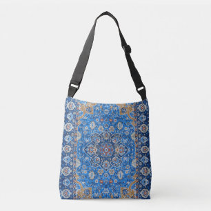 Antiek Oriëntaals Blauw Turks Perzisch Tapijt Vloe Crossbody Tas