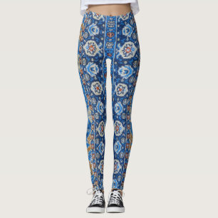 Antiek Oriëntaals Blauw Turks Perzisch Tapijt Vloe Leggings