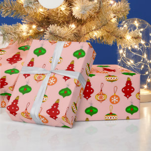 Antiek Ornament Patroon in rood, groen en roze Cadeaupapier