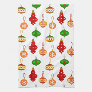 Antiek Ornament Patroon in Rood, Groen en Wit Theedoek