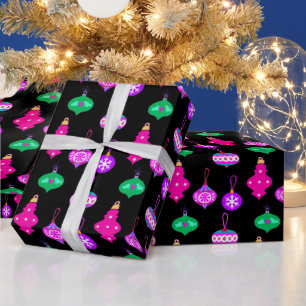 Antiek Ornament Patroon in Roze, Blauwgroen en Zwa Cadeaupapier