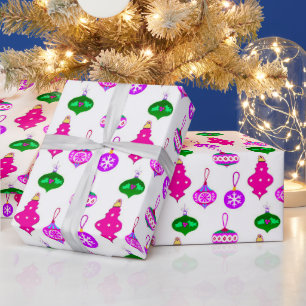 Antiek Ornament Patroon in Roze, Violet en Blauwgr Cadeaupapier