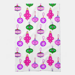 Antiek Ornament Patroon in Roze, Violet en Blauwgr Theedoek