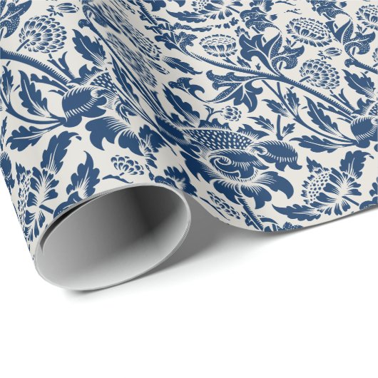 Antiek ornamental Floral white on marine Cadeaupapier (Rol Hoek)