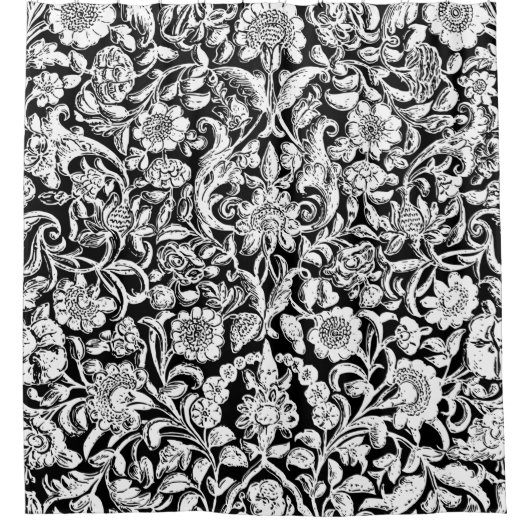 Antiek ornamental Floral wit op zwart Douchegordijn (Voorkant)