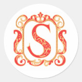 Antiek Ornamental Monogram - hoofdletter S Ronde Sticker (Voorkant)