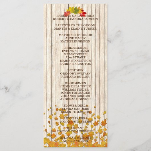 Antiek Oud Houten Herfst Bruiloftsprogramma Op Maa Programmakaart (Achterkant)