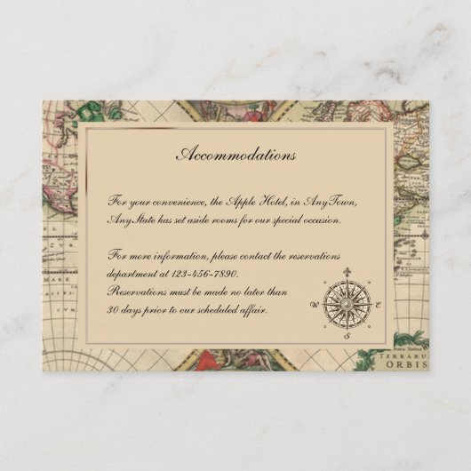 Antiek Oud Wereldkaart Bieden Invoegen Informatiekaartje (Voorkant)