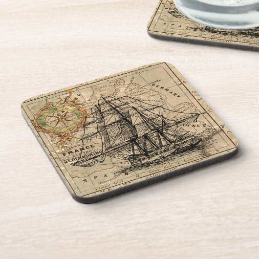 Antiek Oude Algemeen Frankrijk Kaart & Scheepslith Bier Onderzetter (Linkerzijde)