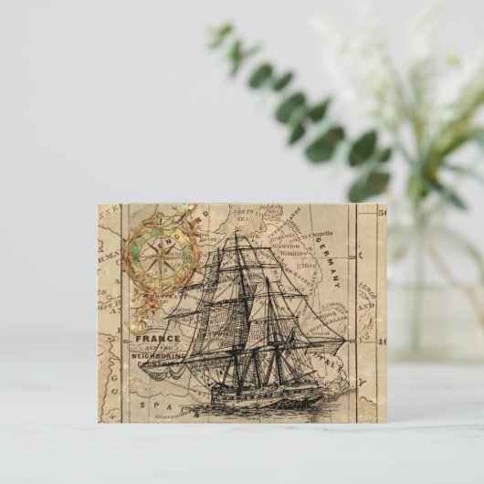 Antiek Oude Generaal Frankrijk Kaart & Schip (Staand voorkant)