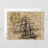 Antiek Oude Generaal Frankrijk Kaart & Schip (Voorkant / Achterkant)