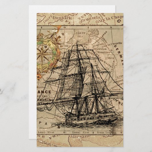 Antiek Oude Generaal Frankrijk Kaart & Schip (Voorkant / Achterkant)