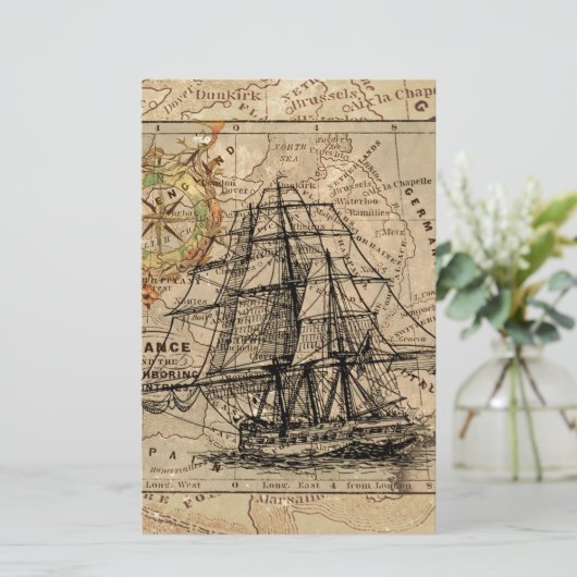 Antiek Oude Generaal Frankrijk Kaart & Schip (Staand voorkant)