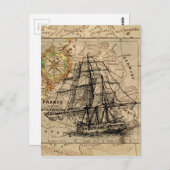 Antiek Oude Generaal Frankrijk Kaart & Schip (Voorkant / Achterkant)