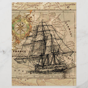 Antiek Oude Generaal Frankrijk Kaart & Schip