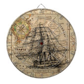 Antiek Oude Generaal Frankrijk Kaart & Schip Dartbord (Voorkant)