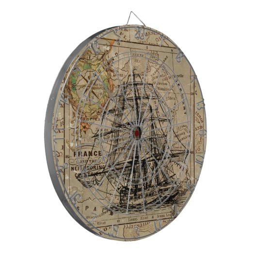Antiek Oude Generaal Frankrijk Kaart & Schip Dartbord (Voorkant Links)