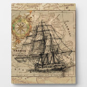 Antiek Oude Generaal Frankrijk Kaart & Schip Fotoplaat (Voorkant)