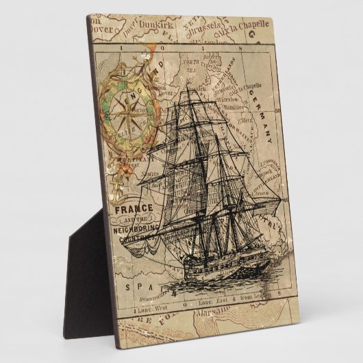 Antiek Oude Generaal Frankrijk Kaart & Schip Fotoplaat (Zijkant)