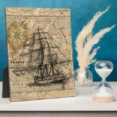 Antiek Oude Generaal Frankrijk Kaart & Schip Fotoplaat (Zijkant)