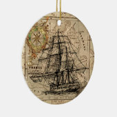 Antiek Oude Generaal Frankrijk Kaart & Schip Keramisch Ornament (Rechts)