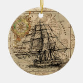 Antiek Oude Generaal Frankrijk Kaart & Schip Keramisch Ornament (Voorkant)