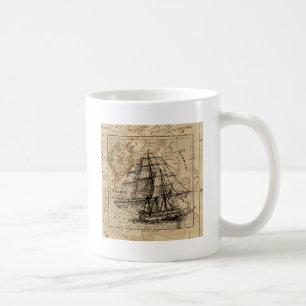 Antiek Oude Generaal Frankrijk Kaart & Schip Koffiemok