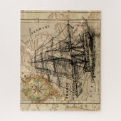 Antiek Oude Generaal Frankrijk Kaart & Schip Legpuzzel (Verticaal)