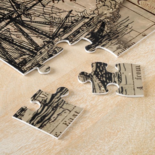 Antiek Oude Generaal Frankrijk Kaart & Schip Legpuzzel (Zijkant)