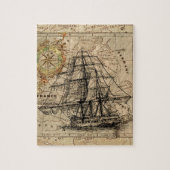 Antiek Oude Generaal Frankrijk Kaart & Schip Legpuzzel (Verticaal)