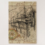 Antiek Oude Generaal Frankrijk Kaart & Schip Legpuzzel (Verticaal)