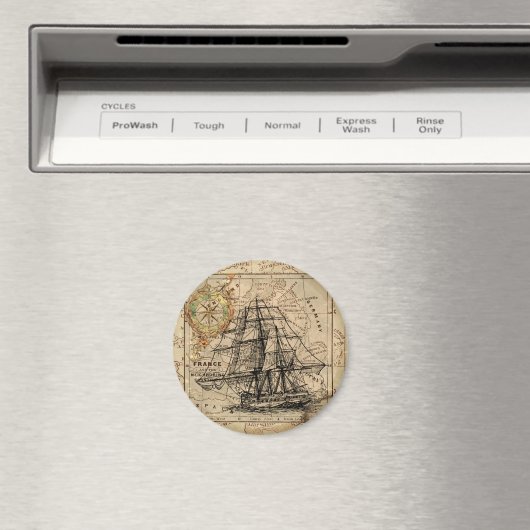 Antiek Oude Generaal Frankrijk Kaart & Schip Magneet (Insitu (Vaatwasser))