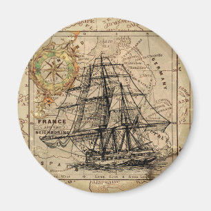 Antiek Oude Generaal Frankrijk Kaart & Schip Magneet