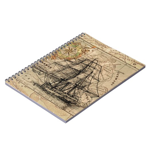 Antiek Oude Generaal Frankrijk Kaart & Schip Notitieboek (Linkerzijde)