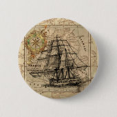 Antiek Oude Generaal Frankrijk Kaart & Schip Ronde Button 5,7 Cm (Voorkant)