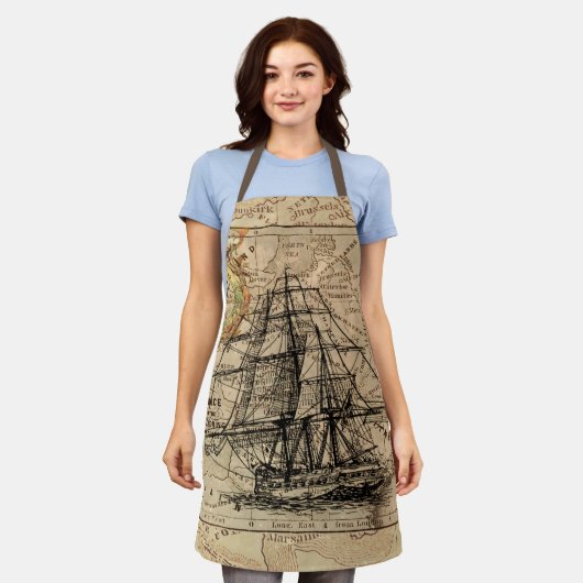Antiek Oude Generaal Frankrijk Kaart & Schip Schort (Gedragen)