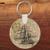 Antiek Oude Generaal Frankrijk Kaart & Schip Sleutelhanger (Voorkant)
