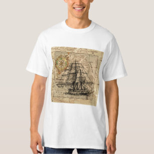 Antiek Oude Generaal Frankrijk Kaart & Schip T-shirt