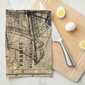 Antiek Oude Generaal Frankrijk Kaart & Schip Theedoek (Quarter Fold)