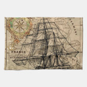 Antiek Oude Generaal Frankrijk Kaart & Schip Theedoek (Horizontaal)