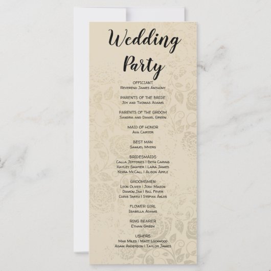 Antiek oude gouden Rozen bruiloft programma (Achterkant)