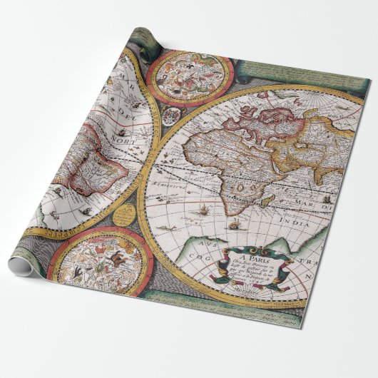 Antiek oude kaart geïnspireerd (12) cadeaupapier (Uitgerold)