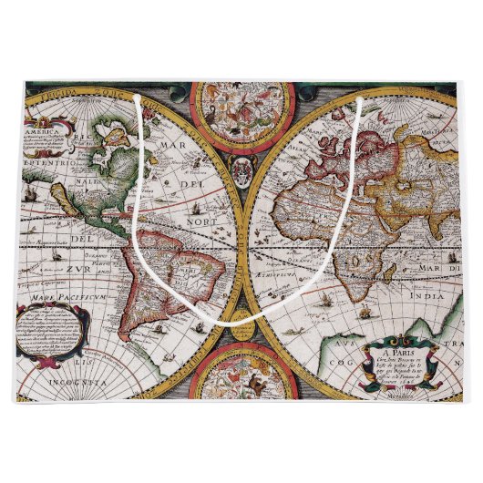 Antiek oude kaart geïnspireerd (12) groot cadeauzakje (Voorkant)