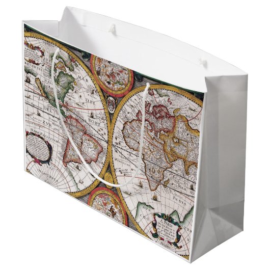 Antiek oude kaart geïnspireerd (12) groot cadeauzakje (Achterkant Gekanteld)