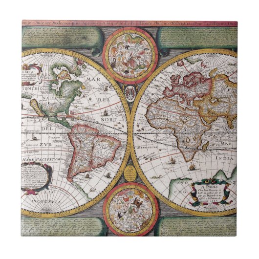 Antiek oude kaart geïnspireerd (12) tegeltje (Voorkant)